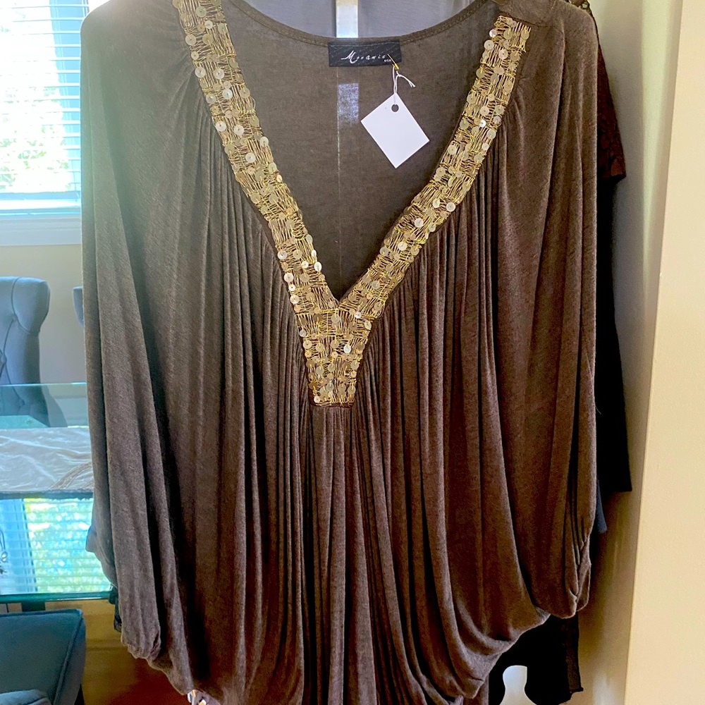 Brown butterfly top with gold beads embellishment